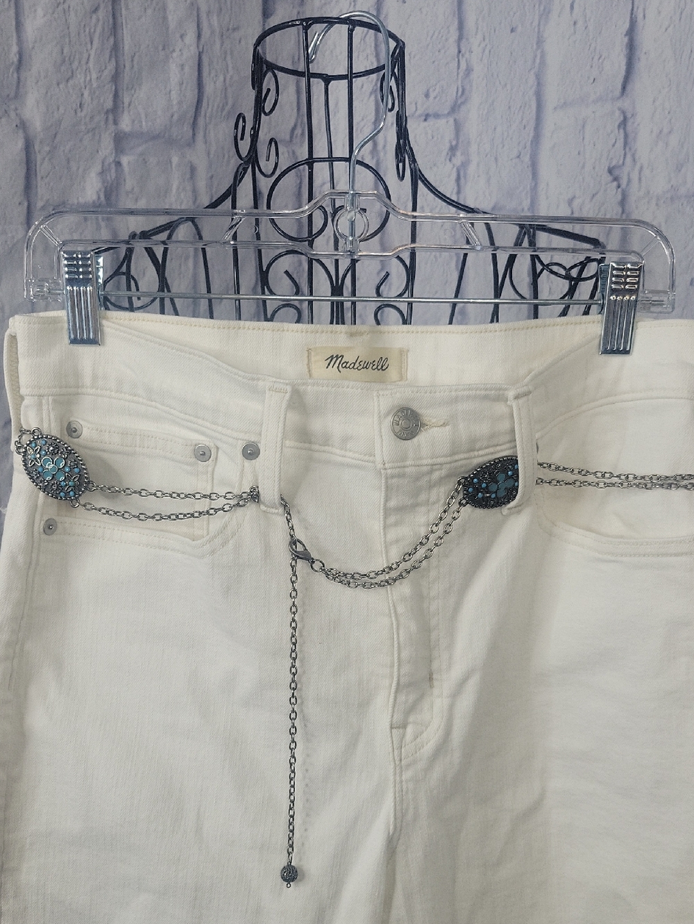 Silver Turquoise Concho Chain Belt Western Boho Adjustable 36" Waist